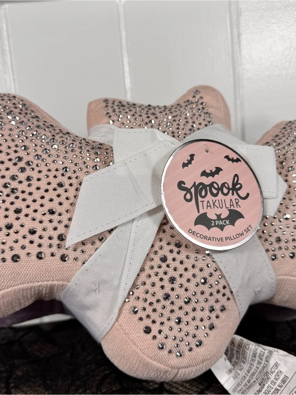 NEW Spooktacular Bedazzled Bats Halloween Pillows